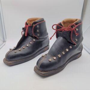 1950s Handmade In Austria Leather Ski Boots Size 12